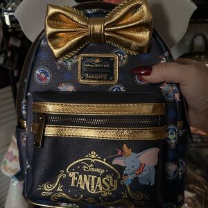 Loungefly Dumbo Patterned Mini Backpack with Gold Accents